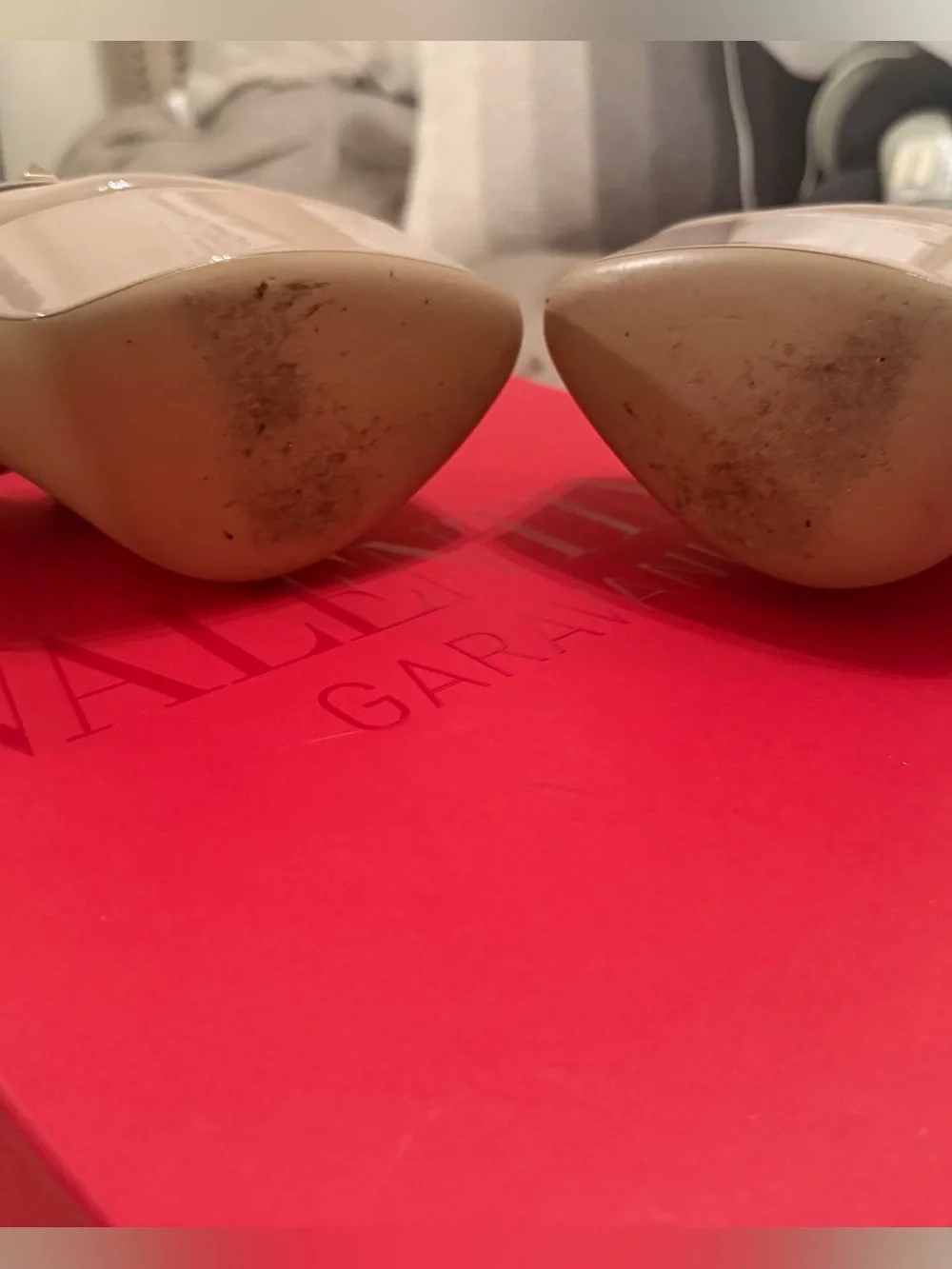 Valentino Garavani Beige Patent Rockstud Platform Sandals
